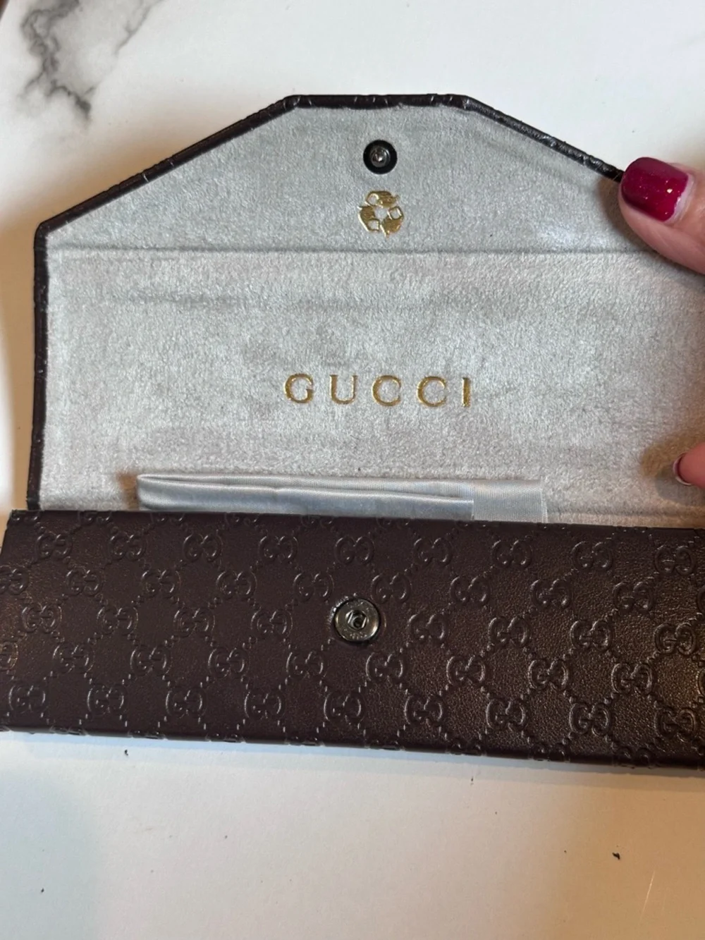 GUCCI GG Pattern Eyeglass Case Dark Brown Foldable Eyewear Case